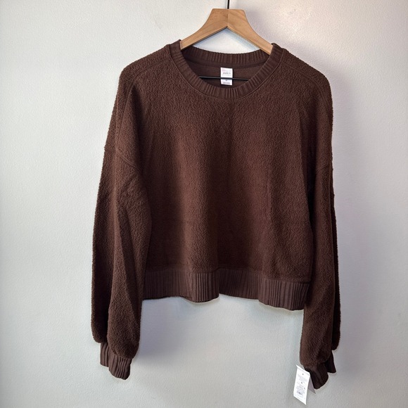 Auden Tops - Auden Women's Textured Fleece Cropped Sweatshirt Brown Relaxed Crew Neck Medium